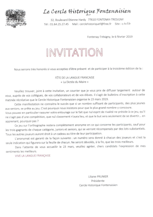 Invitation Dictée du Maire 2019