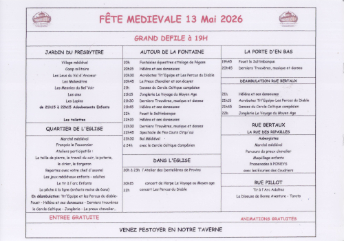 Programme Fête Médiévale 2026